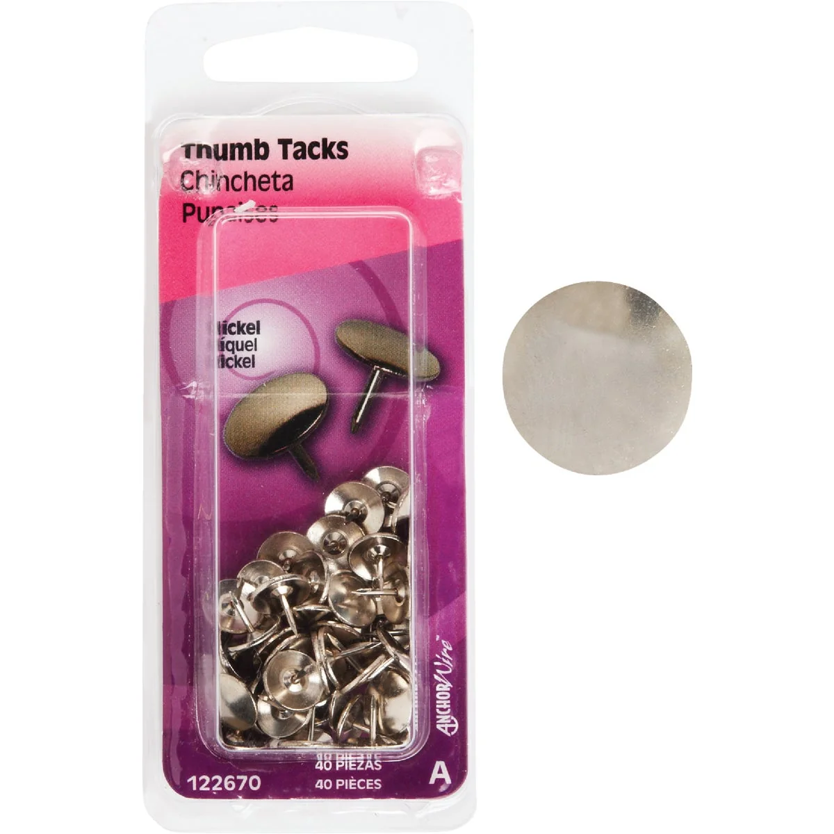 World-Class Hillman Anchor Wire Nickel 23 64 In. x 15 64 In. Thumb Tack 40 Ct. Innovative