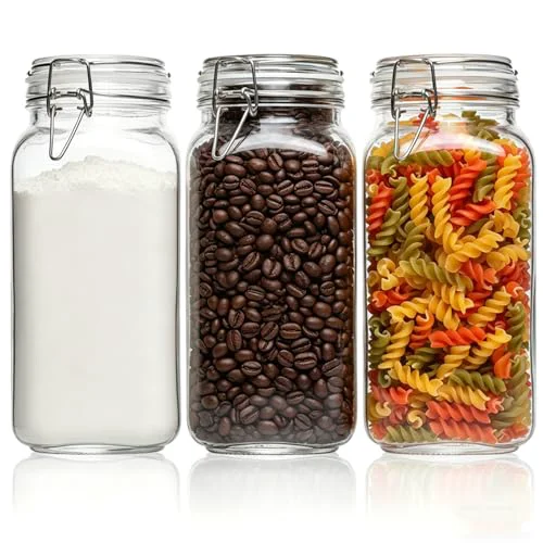 Certified Large Square Glass Jars with Airtight Lids 78 oz 3 Pack Wide Mouth 3 Count Breathable