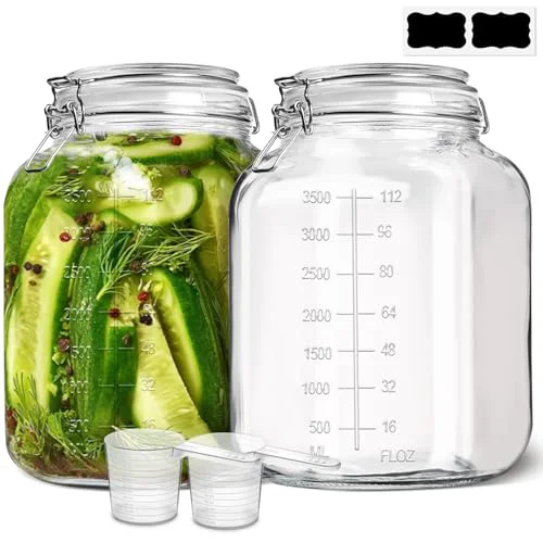 Elegant Large Square Glass Food Jars 1.1 Gallon 2 Pack for Flour Sugar Rice 2 Count Detailed
