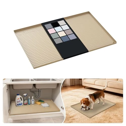 Powerful Waterproof Silicone Under Sink Mat 28'' x 22'' Shelf Liner for Kitchen and Bathroom Detailed