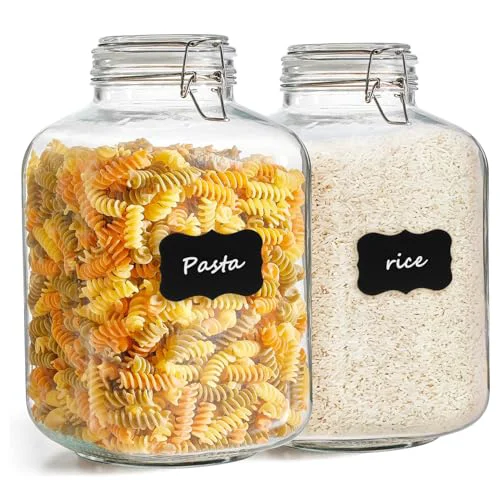 Versatile Square Glass Jars with Airtight Lid 1.3 Gallon 2 Pack Large Canister 2 Count Selected