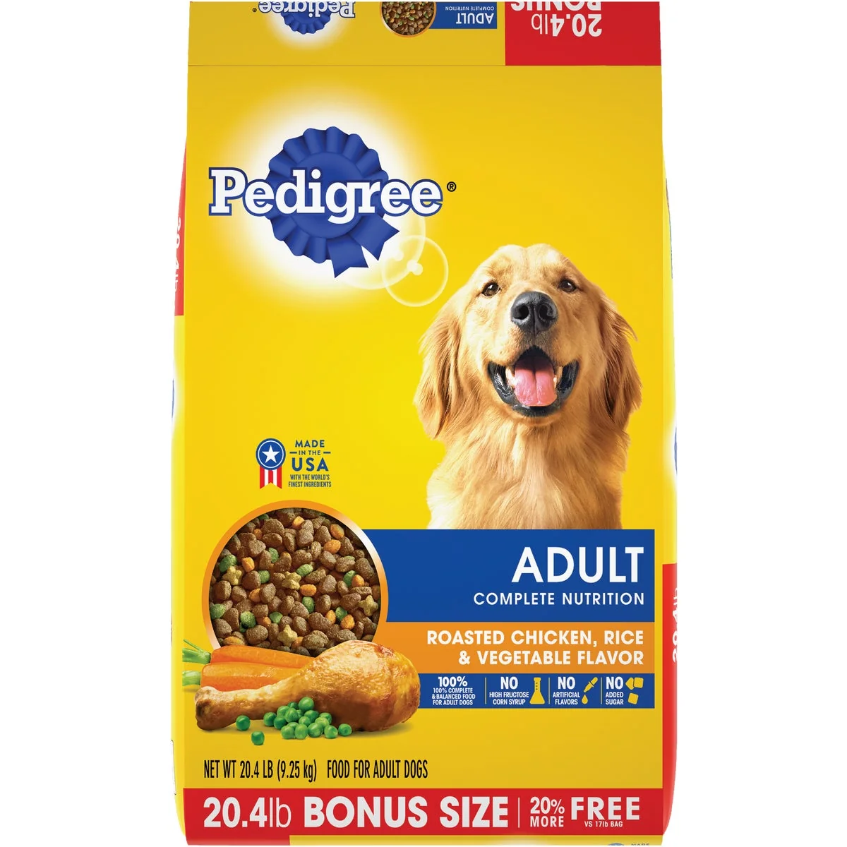 Classic Pedigree Complete Nutrition 20.4 Lb. Roasted Chicken Rice Vegetable Adult Dry Dog Food Sustainable