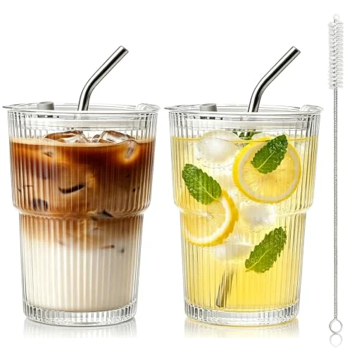 Fast 13oz Iced Coffee Cups with Lids and Straws Premium