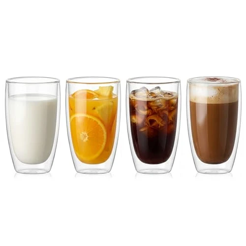 Modern 17oz Double Wall Glass Coffee Mugs Set of 4 Next-Generation