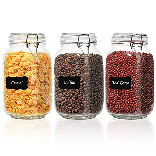 Advanced Square Glass Canisters 51 oz 3 Pack for Flour Sugar Coffee Pantry 3 Count Durable