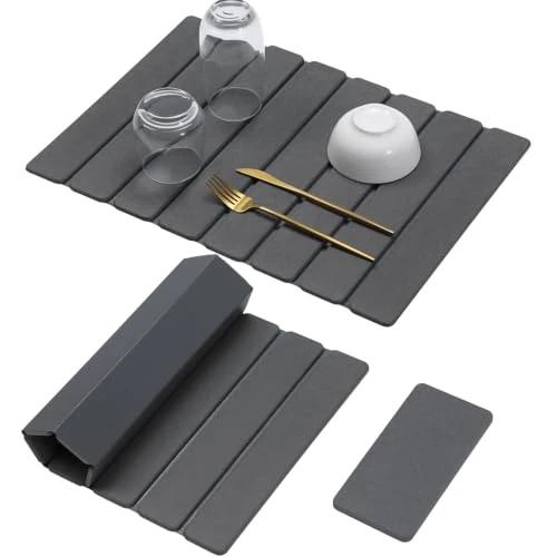 Consistent Stone Dish Drying Mat for Kitchen Counter 2 Count Minimalist