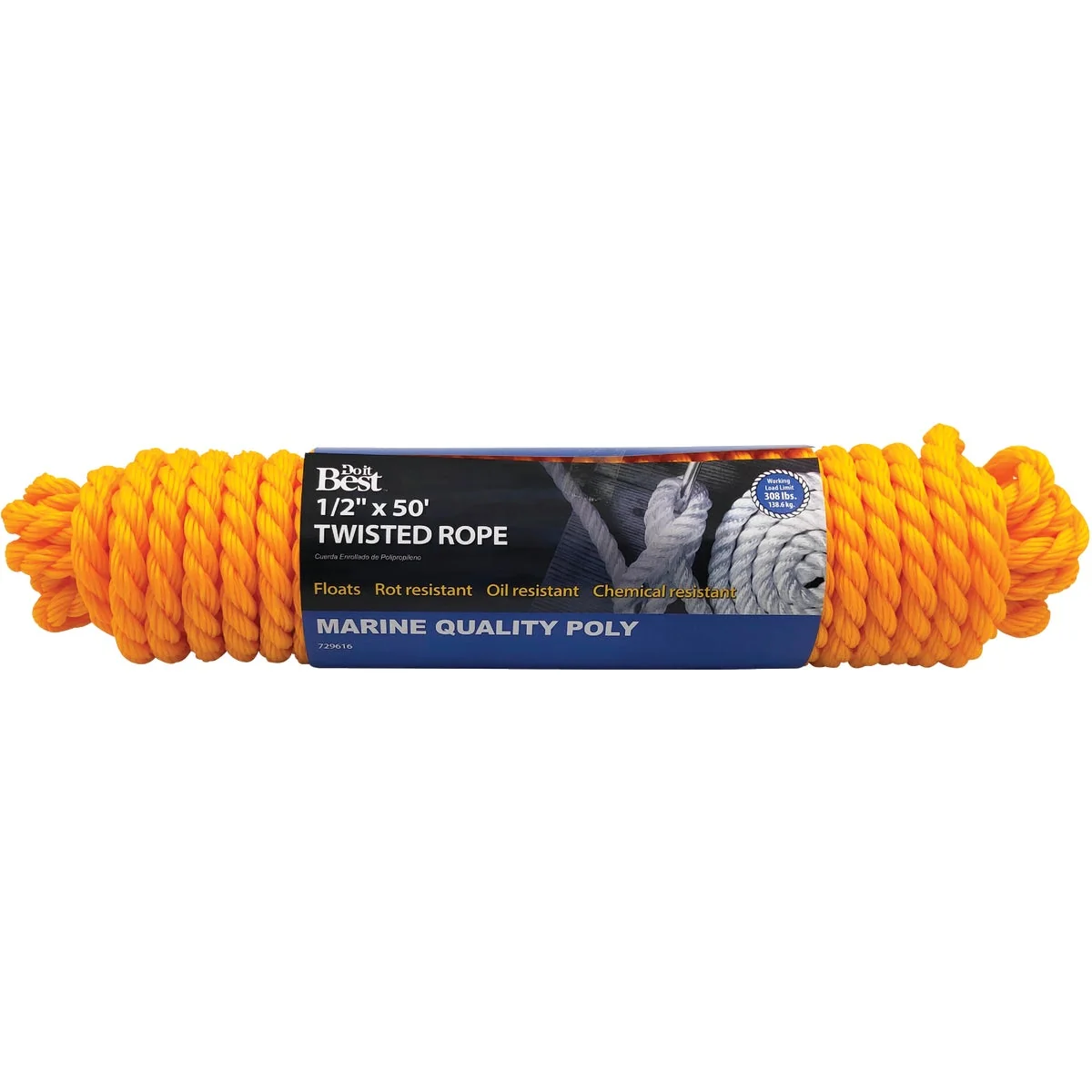 Convenient Do it 1 2 In. x 50 Ft. Yellow Twisted Polypropylene Packaged Rope Excellent