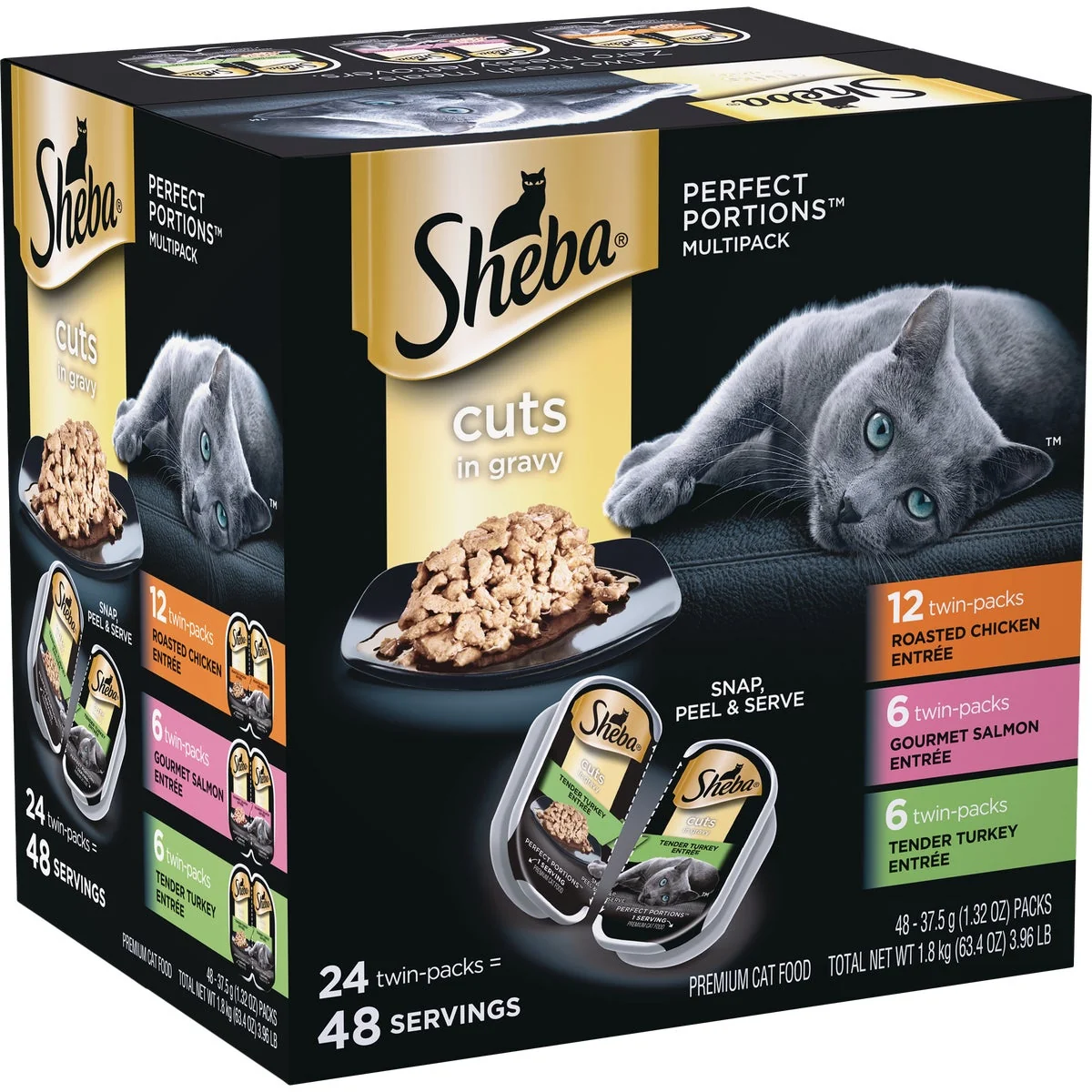 First-Class Sheba Portions Cuts in Gravy Roasted Chicken Salmon Tender Turkey Adult Wet Cat Food 24-Pack Prestigious