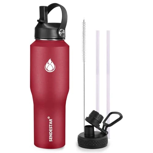 Quality 32oz Water Bottle Wide Mouth Stainless Steel Vacuum Insulated Double Wall with Straw Lids Fit in Any Car Cup Holder Authentic