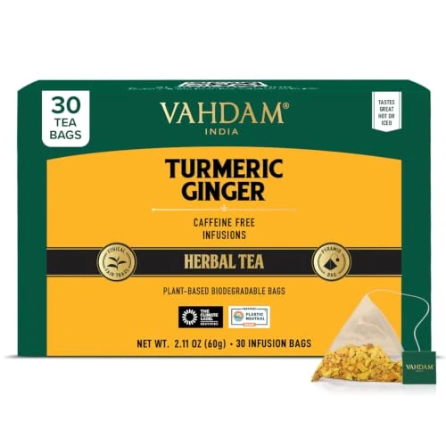 Sustainable Turmeric Ginger Herbal Tea Bags 30 Count Crafted