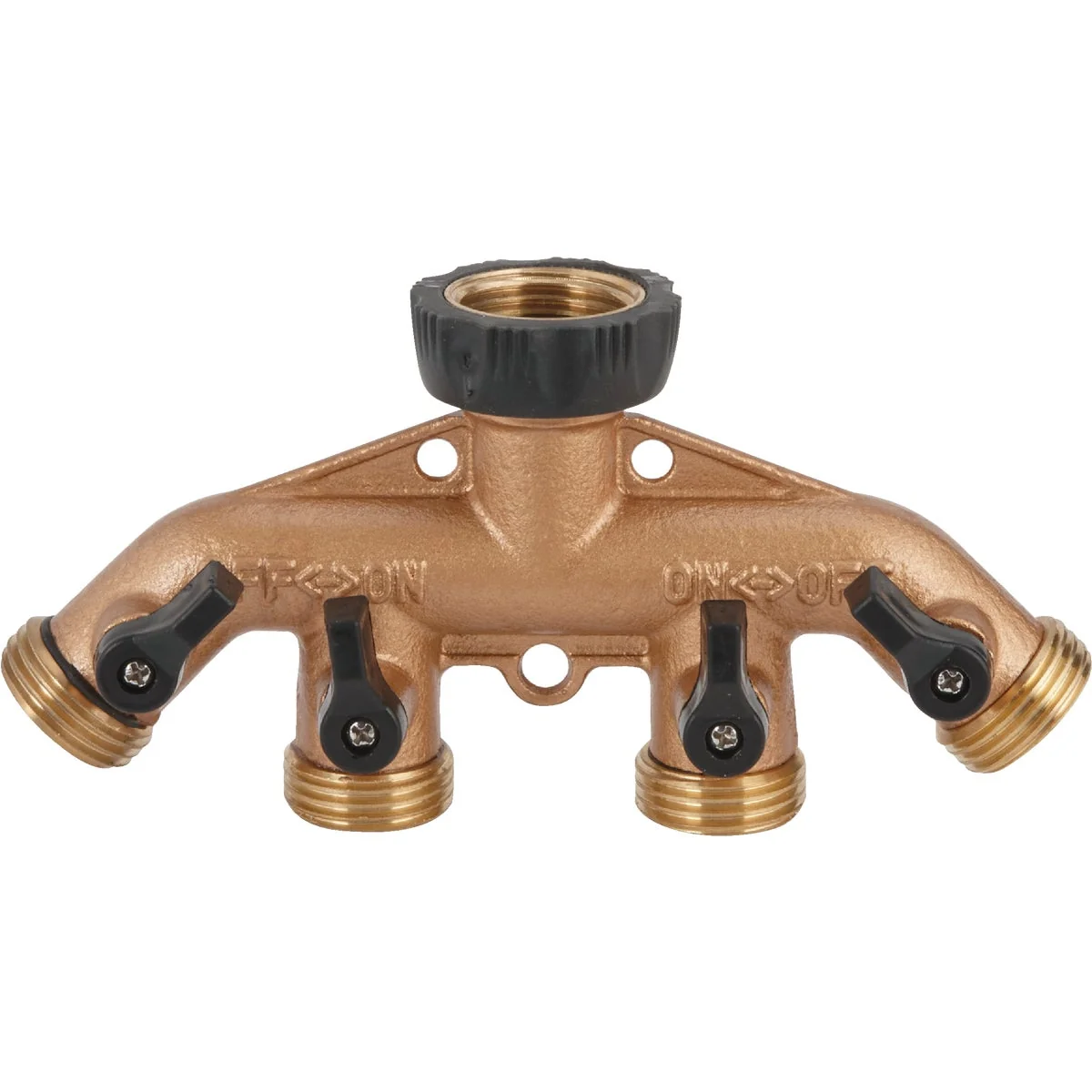 Environmentally Friendly Garden Brass 4-Way Hose Shutoff Manifold Secure