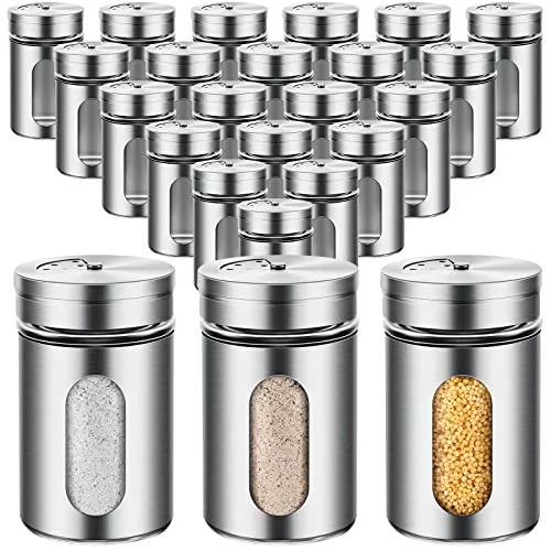 Responsible 24 Pcs Salt and Pepper Shakers Stainless Steel Spice Shakers with Adjustable Pour Holes and Glass Window 3.4oz Salt Dispenser Spice Jars with Rotating Lids for Sugar Seasoning Home 24 Count Trendy