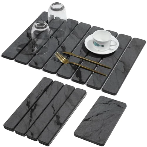 Contemporary 2 PCS Stone Dish Drying Mat for Kitchen Counter 2 Count Elegant