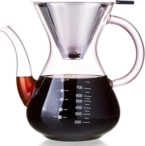 Detailed Pour Over Coffee Maker with Double Stainless Filter 27 fl oz Luxury