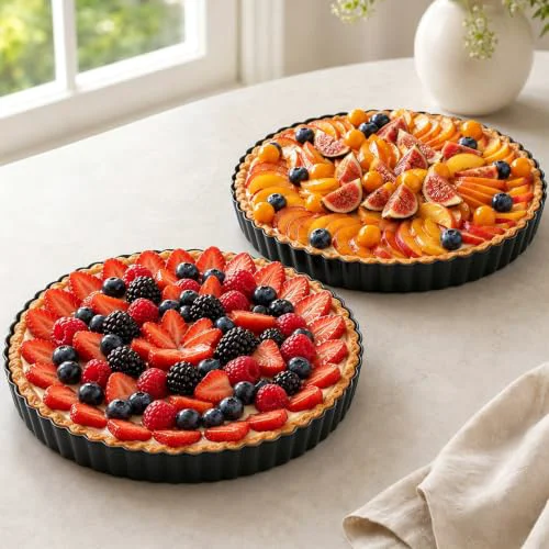 Expertly Made 9 Inch Quiche Pans 2 Pack. Removable Bottom Reliable