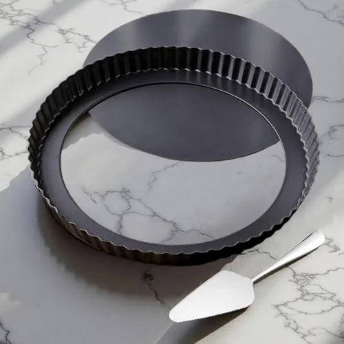 User-Friendly 10 Inch Round Quiche Pans with Pie Server. Removable Bottom Proven
