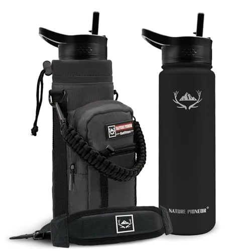 Trusted 24 oz Insulated Water Bottle with Carrier Bag 3 Lids Safe