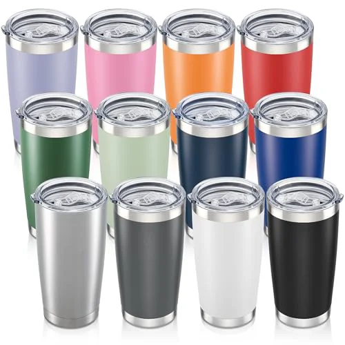 Lightweight 20 oz Tumbler with Lid Stainless Steel Insulated Tumblers Bulk Cups Mug 12 Count Solid