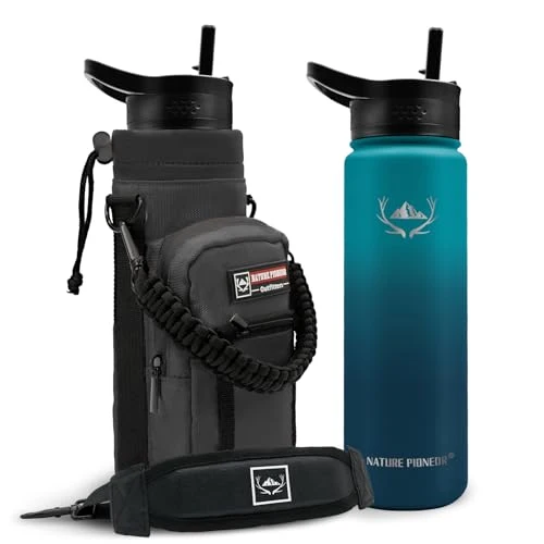 First-Class 24 oz Insulated Water Bottle with Carrier Bag 3 Lids Proven
