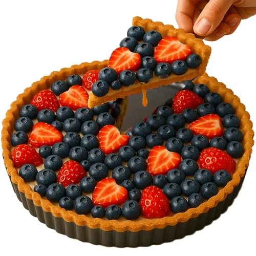 Lightweight 11 Inch Quiche Pans with Cake Server. Removable Bottom Proven