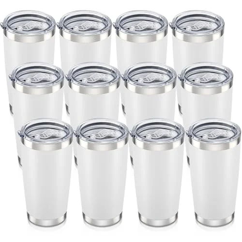 Soft 20 oz Tumbler with Lid Stainless Steel Insulated Tumblers Bulk Cups Mug 12 Count Practical