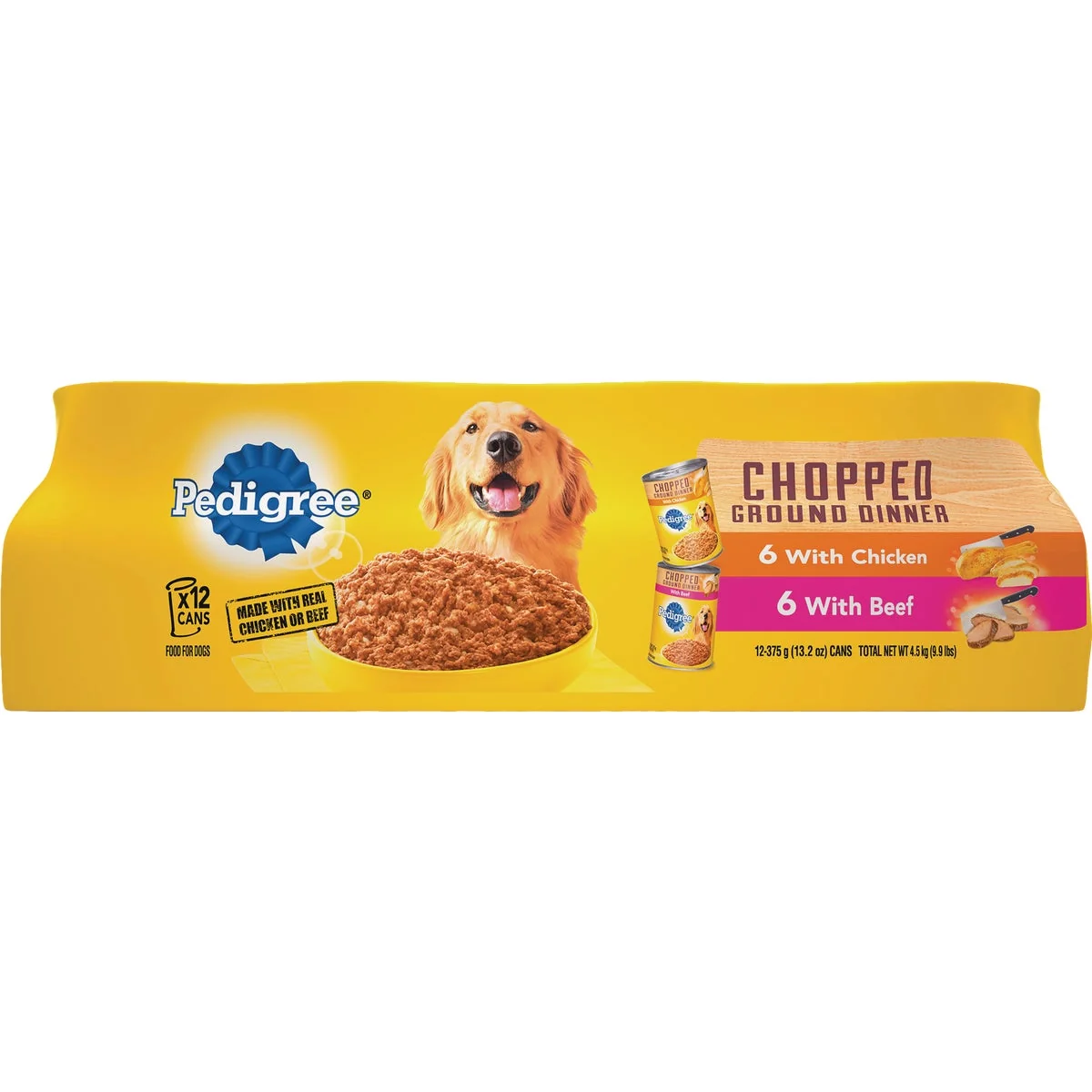 Proven Pedigree Traditional Chopped Ground Dinner Chicken Beef Variety Wet Dog Food 12-Pack Professional