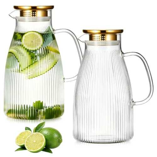 World-Class 2 PACK Glass Pitcher with Lid and Widened Handle 68 Count Sophisticated
