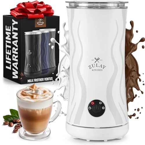 Artisan Zulay 4-in-1 Milk Frother and Steamer - Automatic Hot and Cold Foam Maker with Auto Shut Off Temperature Control for Coffee Latte Cappuccino Hot Chocolate - White Authentic