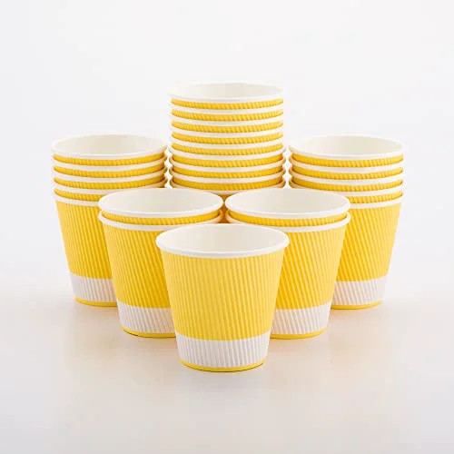High-Grade Ripple Wall Coffee Cups 25 Count 8 Ounce Insulated Light Yellow Paper Cups Reliable