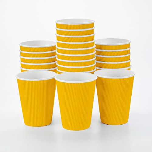 Unique Ripple Wall Coffee Cups 500 Count 12 Ounce Insulated Yellow Paper Cups World-Class