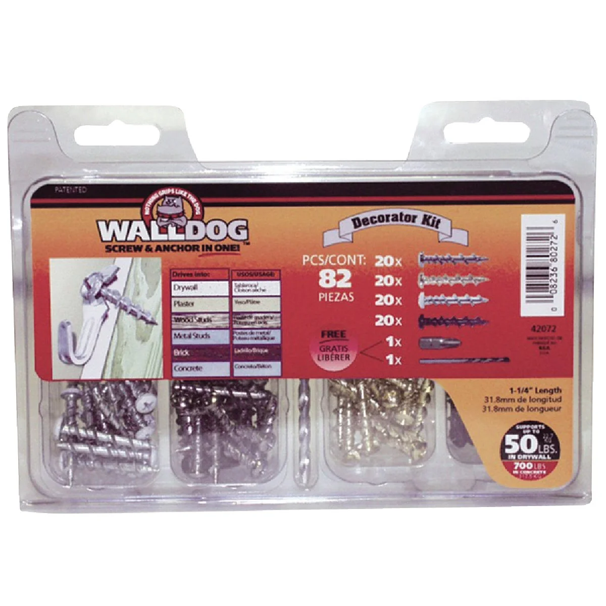 Original Design Hillman Walldog Decorator Wall Anchor Kit 82-Piece Sustainable