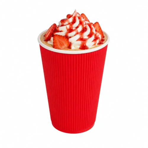 High-Grade Ripple Wall Coffee Cups 25 Count 16 Ounce Insulated Red Paper Cups Secure