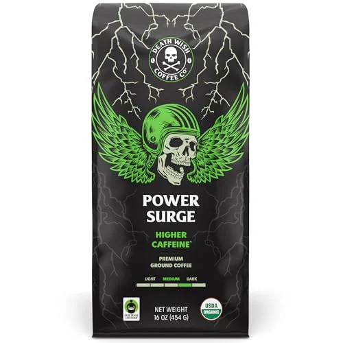 High-End Power Surge High Caffeine Dark Roast Ground 16 Ounce Certified