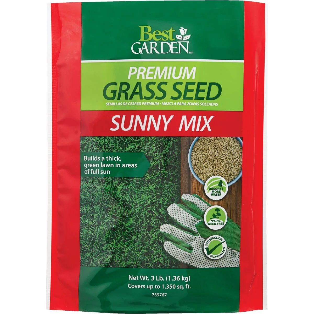 High-End Garden 3 Lb. 900 Sq. Ft. Coverage Full Sun Grass Seed Easy-to-Use