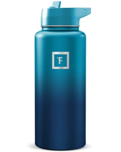 Green 32 oz Wide Mouth Water Bottle with Straw Premium Material