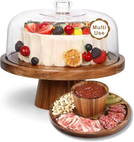 Practical Wooden Cake Stand with Lid Genuine