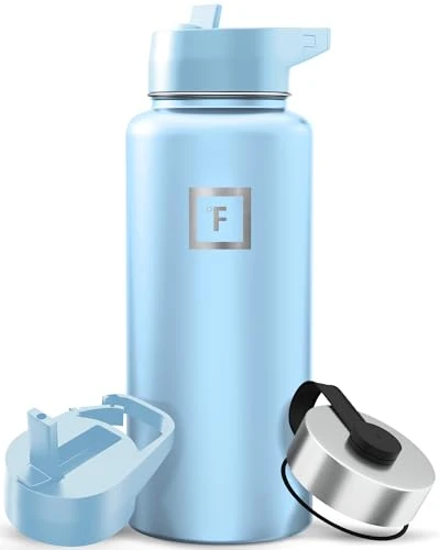 Smooth 32 oz Wide Mouth Water Bottle with 3 Lids Flexible