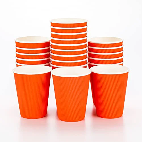 Innovative Ripple Wall Coffee Cups 25 Count 12 Ounce Insulated Tangerine Orange Paper Cups Excellent