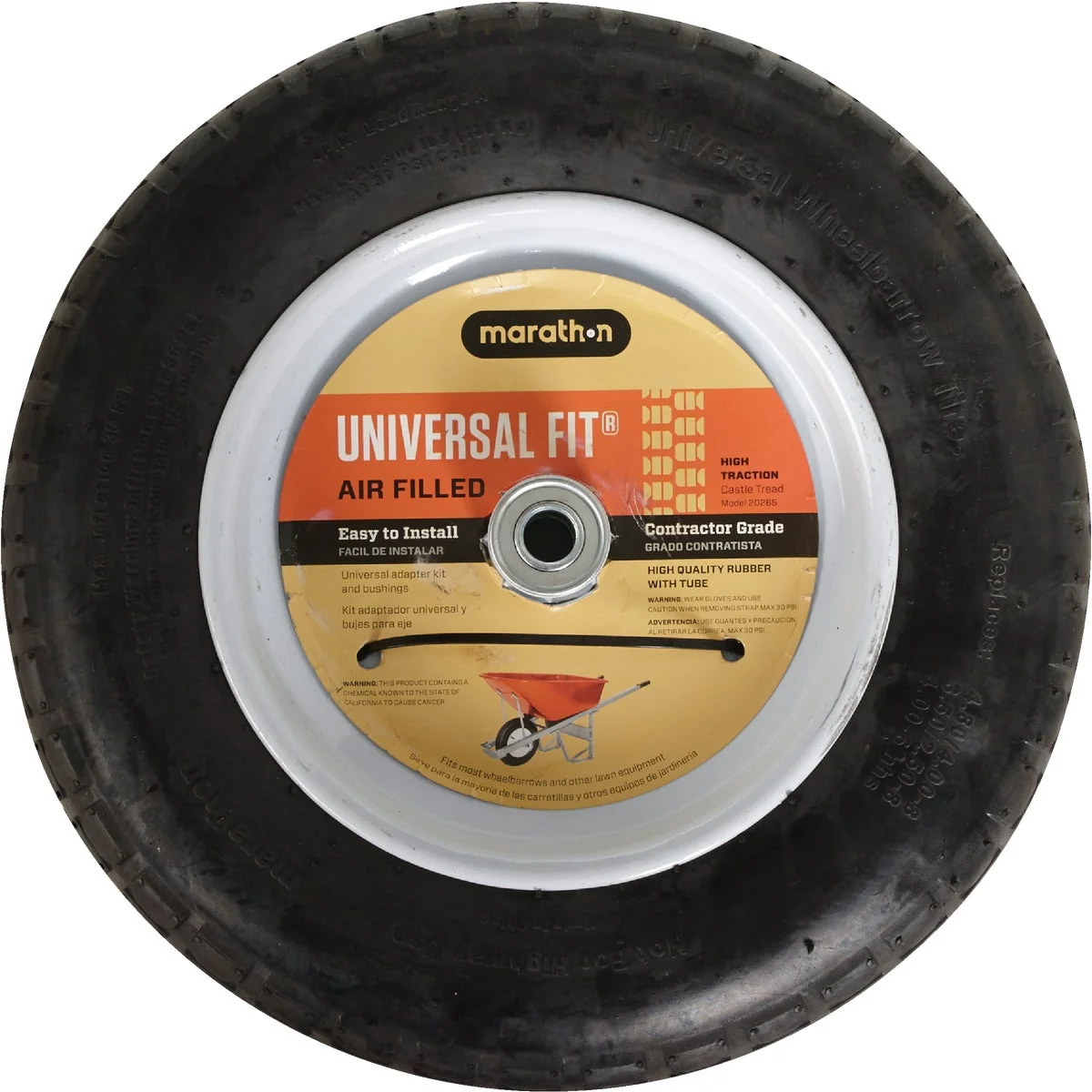 Minimalist Marathon 14.5 In. Universal Pneumatic Wheelbarrow Wheel Traditional