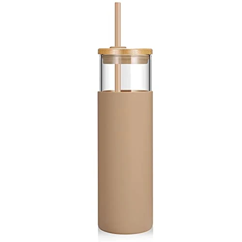 Clean 28 oz Glass Tumbler with Lids and Straws Premium