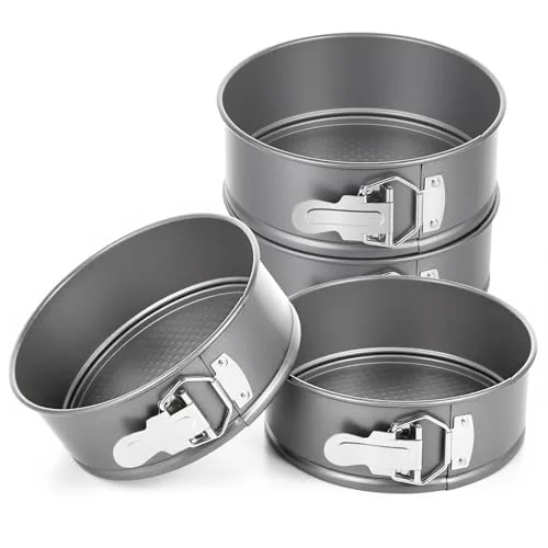 Premium 4 Pcs 7 Inch Non Stick Springform Pan with Removable Bottom Carbon Steel Round Springform Cheesecake Pan with Stainless Steel Spring Buckles for Baking Kitchens Restaurant 4 Count Proven