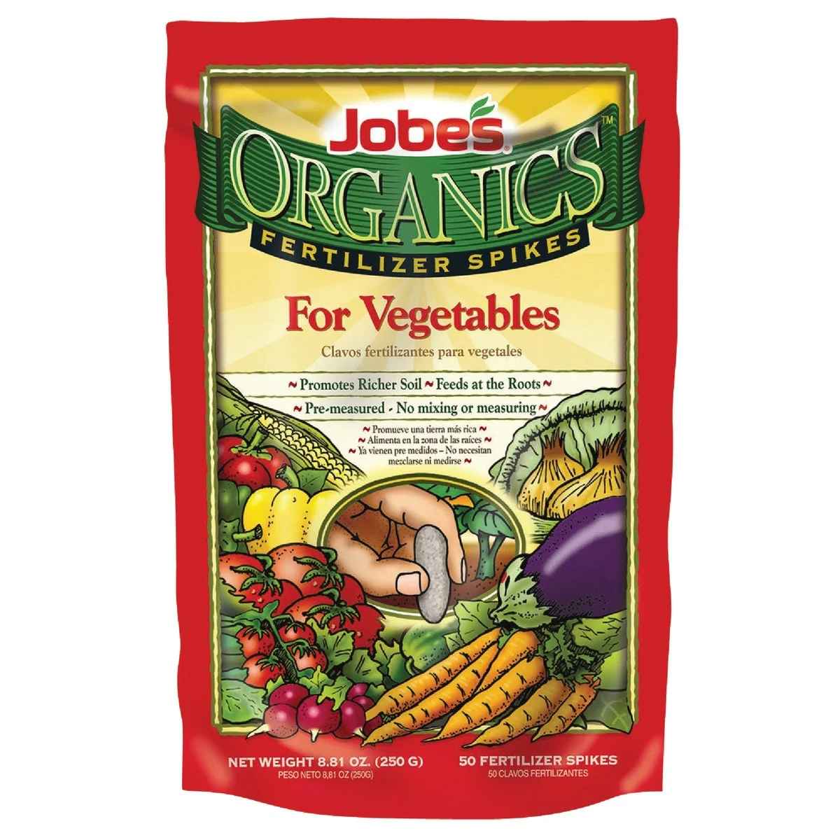 Official Jobe's Organic 2-7-4 Vegetable Fertilizer Spikes 50-Pack Genuine