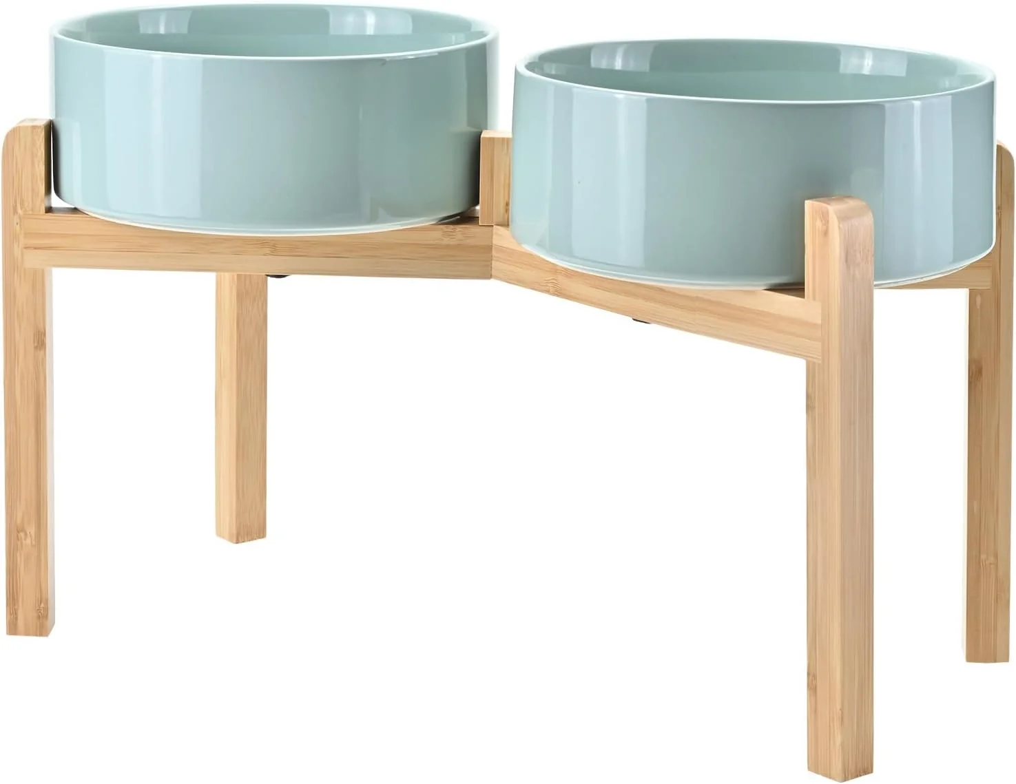 High-Quality SPUNKYJUNKY d Dog Bowls Ceramic 8.3'' Dogs Food Water Bowls Raised with Non-Slip Bamboo Stand for Large Sized Breed Microwave Dishwasher Safe - 60 OZ Light Green Stylish
