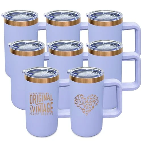 Advanced 22oz Insulated Coffee Mug Bulk with Handle and Lid Lilac 8 Count Reusable