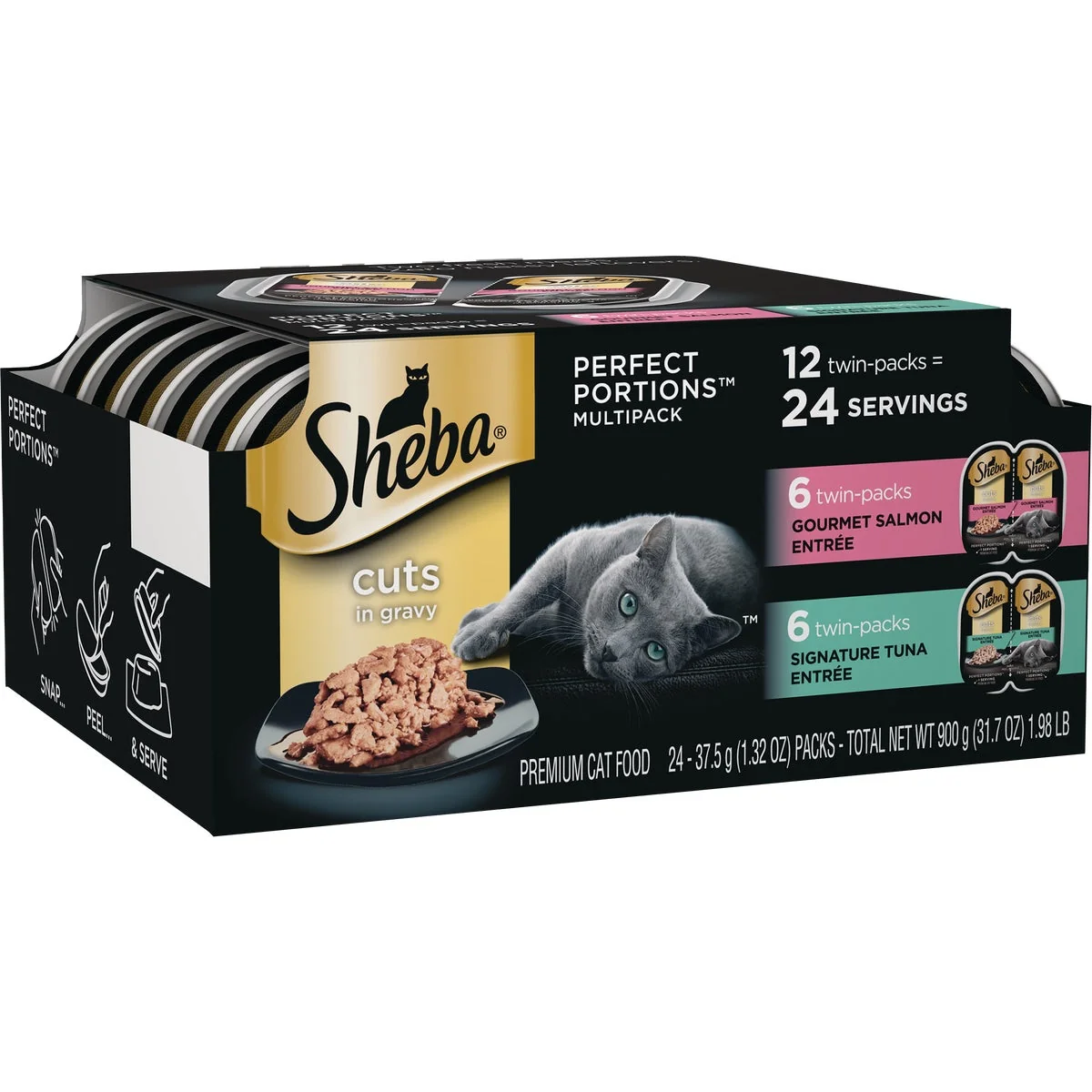 Traditional Sheba Portions Cuts in Gravy Gourmet Salmon Signature Tuna Adult Wet Cat Food 12-Pack Authentic