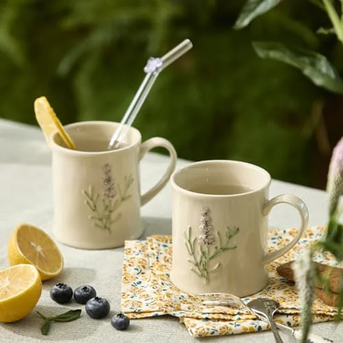 Pure Artisanal Handcrafted Ceramic Mug with Sage Botanical Design Classic