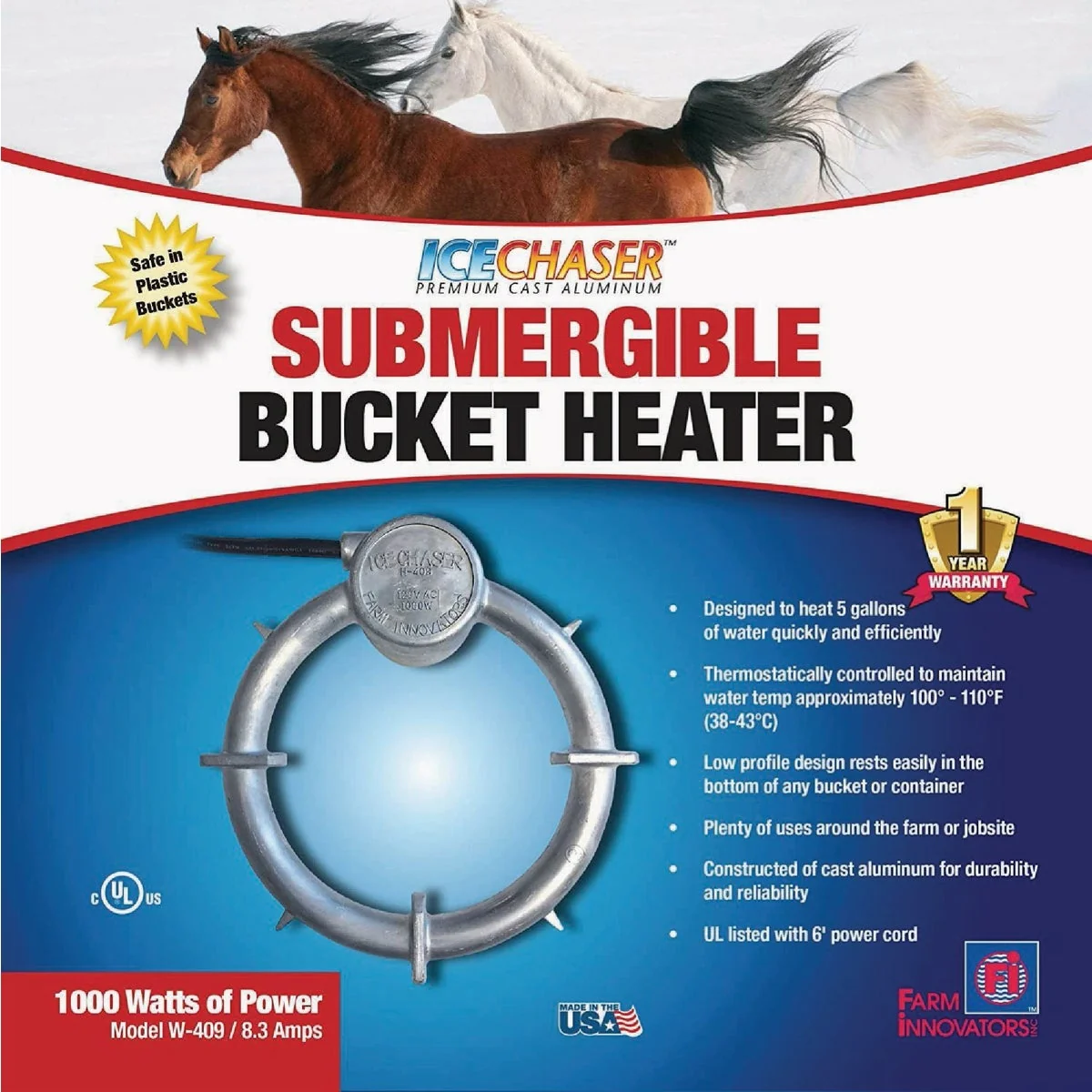 Professional Farm Innovators 1000W Submersible Bucket Heater Durable