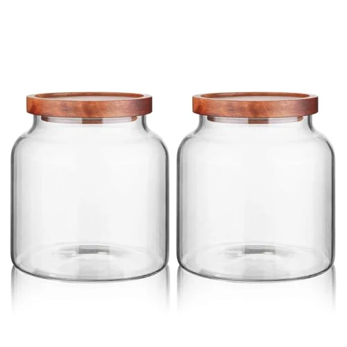 Fashionable Glass Storage Container Airtight Food Jars Kitchen Canister with Wood Lids Fast