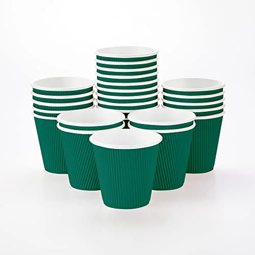 Versatile Ripple Wall Coffee Cups 25 Count 8 Ounce Insulated Forest Green Paper Cups Pure