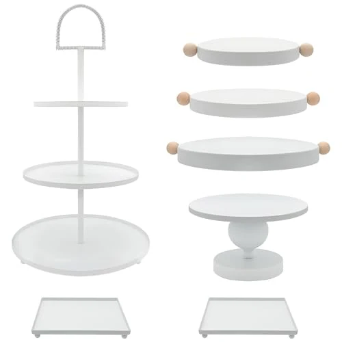 High-Quality Set of 7 White Cake Stands Metal Dessert Display Holder Table Decor 7 Count Enhanced
